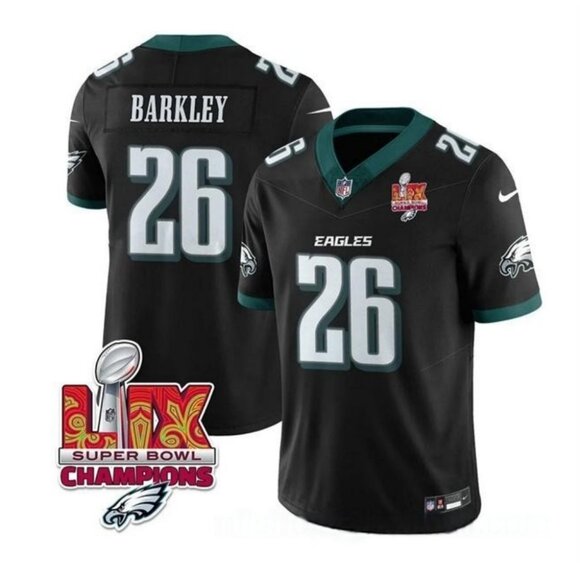 Mens Youths Kids Womens Saquon Barkley Black Super Bowl LIX CH JerseyStitched